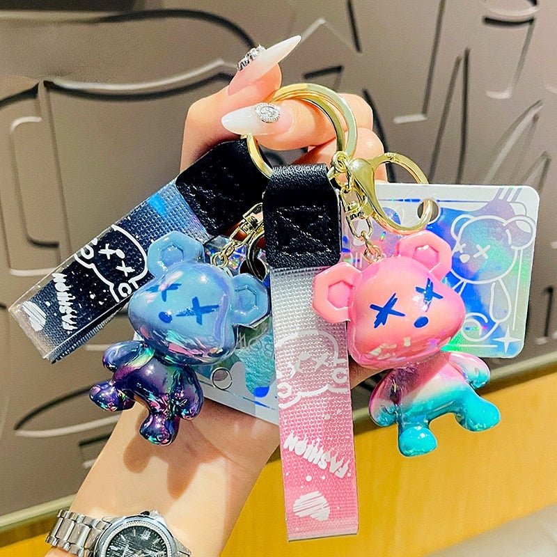 Colorful Graffiti Bear Keychain Cartoon Cool Keyring Bag Pendant